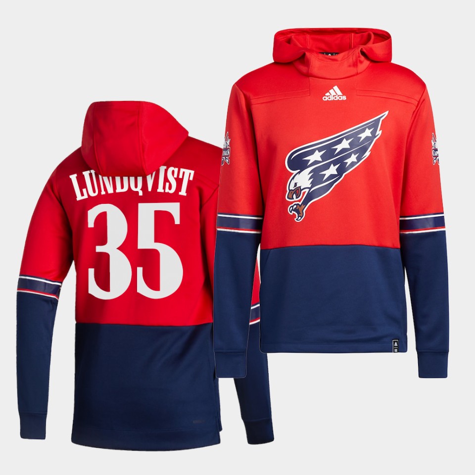 Men Washington Capitals #35 Lundqvist Red NHL 2021 Adidas Pullover Hoodie Jersey